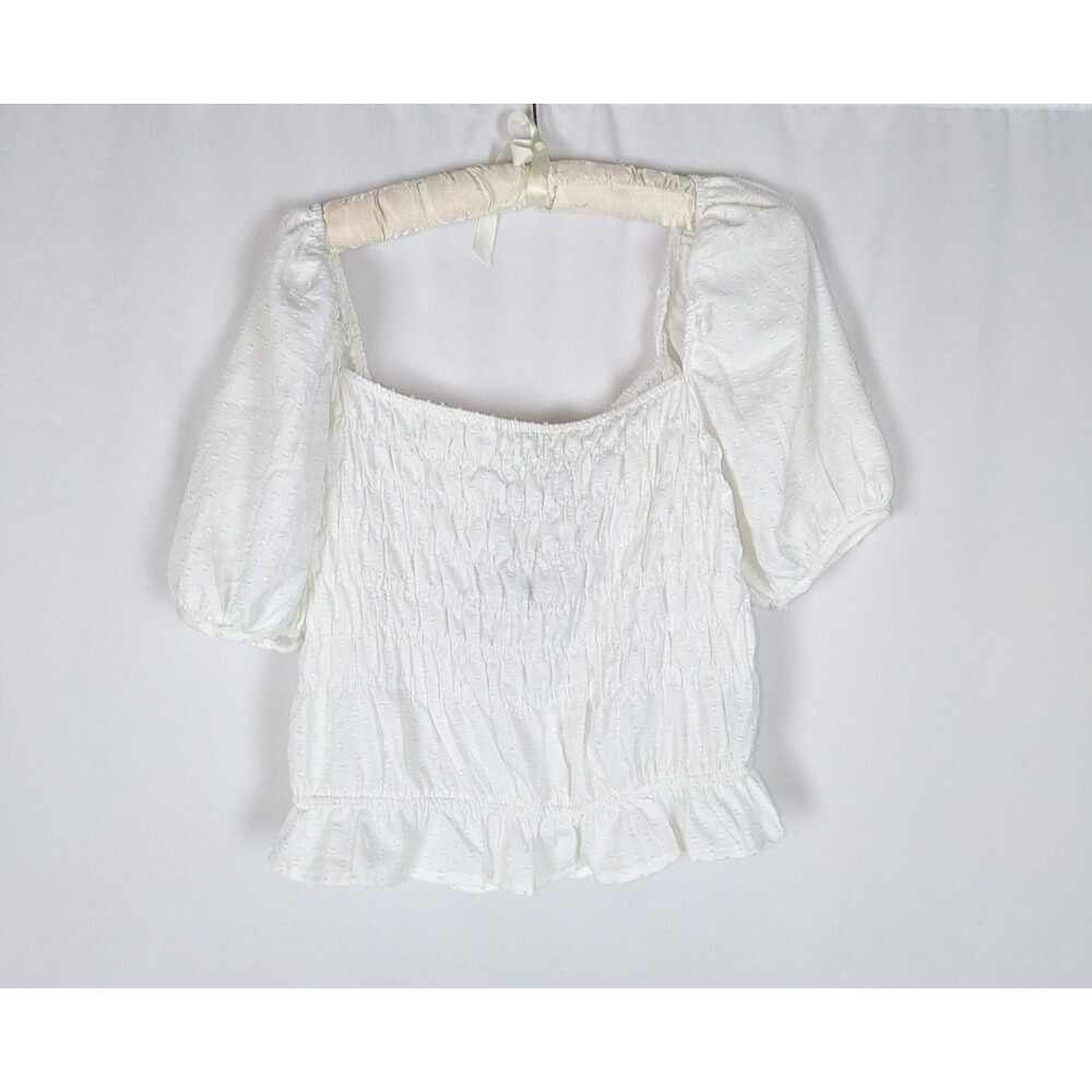 Style Envy White Swiss Dot Smocked Puff Sleeve Milkmaid Blouse Top Size XL NWT